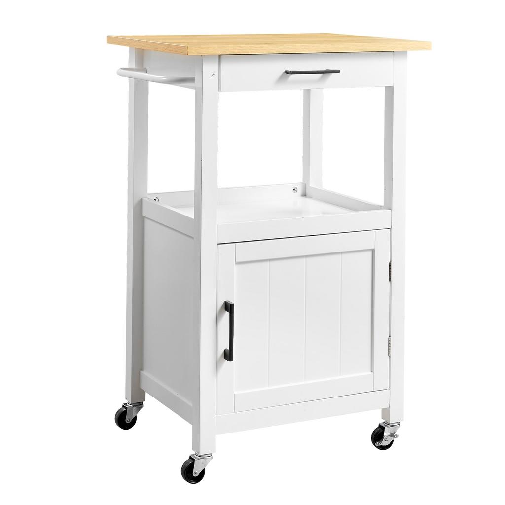 VEVOR Kitchen Island Cart with Single Door Cabinet, Mobile Carts with Drawer, Towel Rack, Hooks, Portable Table on Swivel Wheels