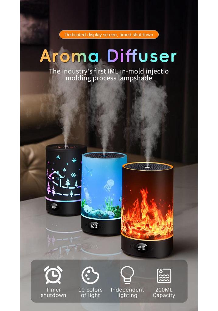 USB Desktop Aroma Diffuser with Flame Effect, Large Mist Humidifier, RGB Ambient Light - Ideal for Hotels & Commercial Spaces