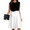 Women's Fashion Casual Lace-up Sleeveless Round Neck Splicing Short Dress