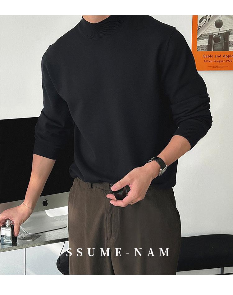 Herrenschwarzer Rollkragenpullover im Hongkong-Stil, Slim Fit, einfarbig, warme Strickware für Herbst/Winter