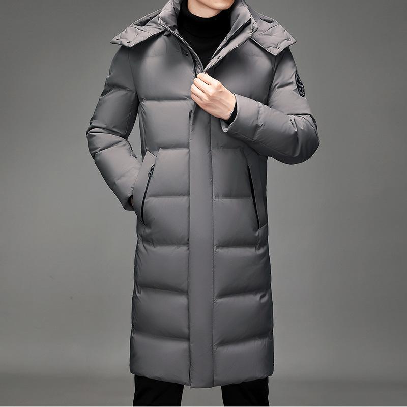 Winter New Men's Down Jacket Green Fashion Long Hooded Hairless Collar Jacket ·