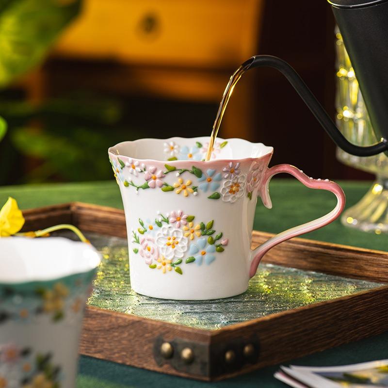 Flower About Mug Ceramic Cup Household Water Cup Office Breakfast Cup Exquisite Coffee Cup Super Beautiful Cup