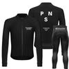 Mens Cycling Jersey Bib Shorts Set Long Sleeve Quick-Dry Compression Fit Road Bike Riding