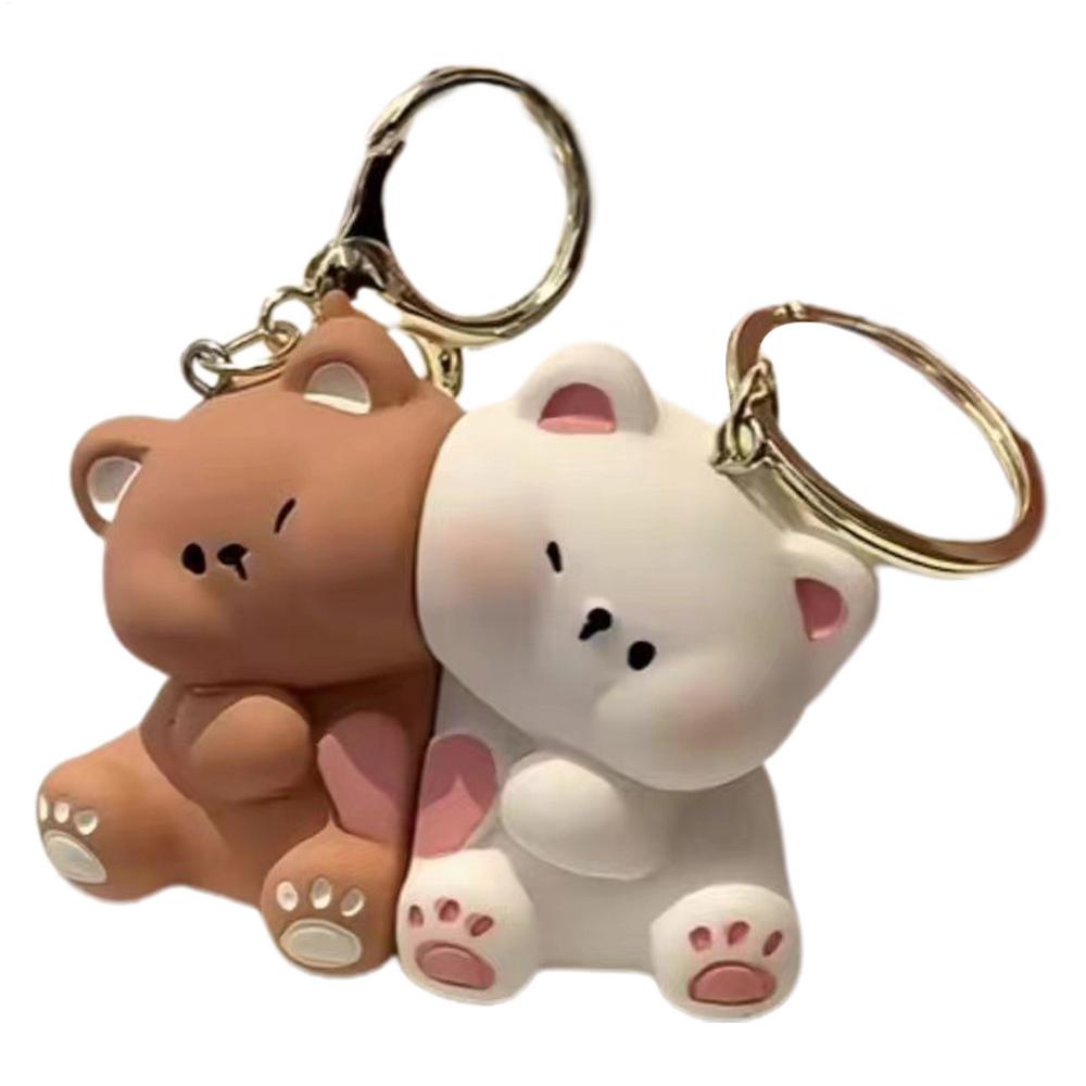 1Pair Cartoon Magnetic Bear Keychain Creative Cute Resin Animal Doll Bag Pendant Kawaiis Key Chains Gifts For Lovers Ornaments
