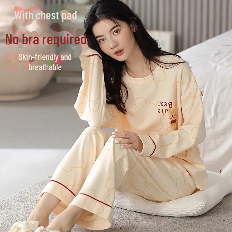Women's Long-Sleeve Padded Pajamas, Cute Cartoon Style, Large-Size, Spring & Autumn Homewear, 2024 New Collection.