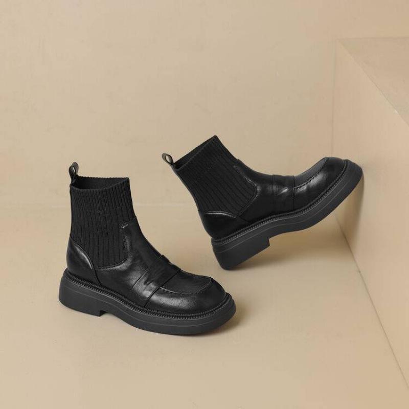 Autumn and Winter Platform Martin Boots Women's Rubber Sole Leather Boots Women's Comfortable Medium Heel Large Size Women's Boots Korean Versio