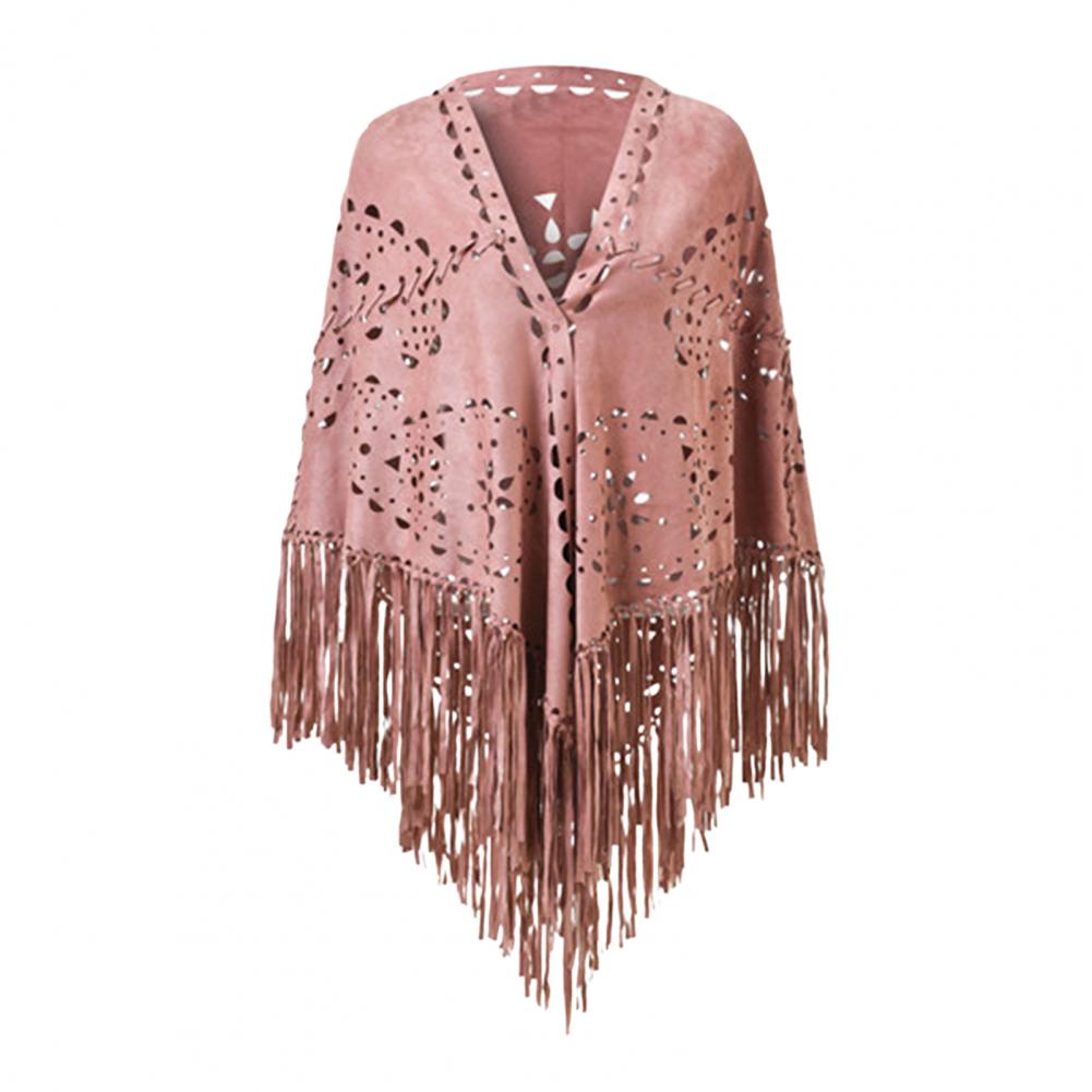 Women Shawl Warm Fabric Solid Color Versatile Hollow Tassels Hem Winter Scarf Comfortable Shawl Wrap
