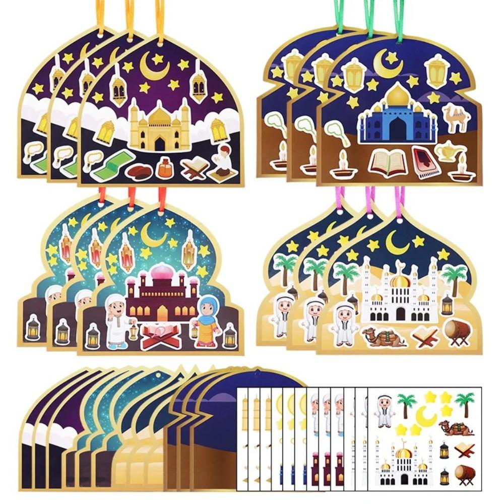 

36Pcs/Set Craft Paper Eid Mubarak Craft Kits With Ribbon Colorful Ramadan DIY Scene Sticker DIY Craft Muslim Party Decoration
