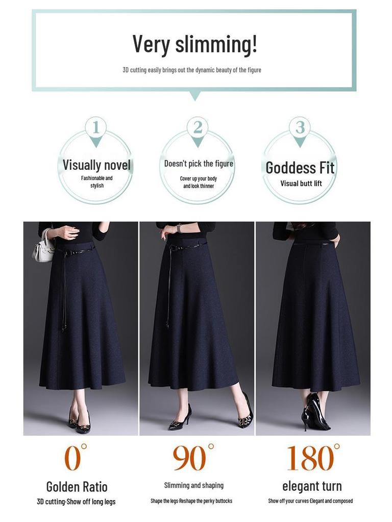 2026 Spring Women's High Waist A-Line Mid-Length Skirt with Wide Hem