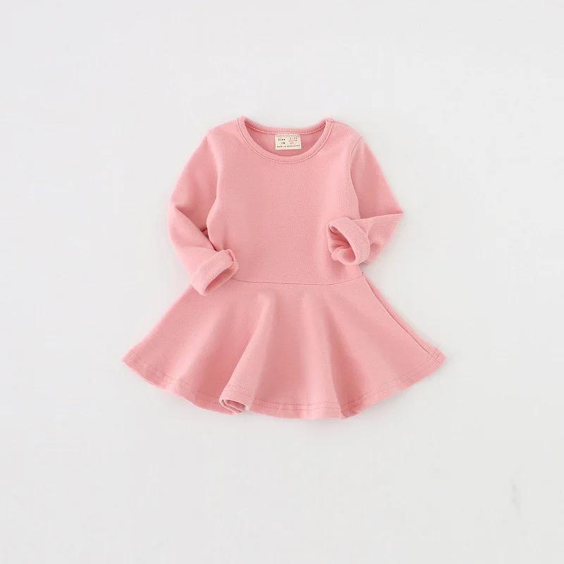 Spring Casual Dress for Baby Cotton Solid Long Sleeve Dress Infant Girl Clothing