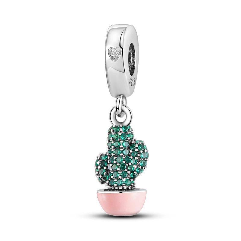 Cactus Pendant White Copper Plated 925 Silver Pendant Beads Diy Bracelet Necklace