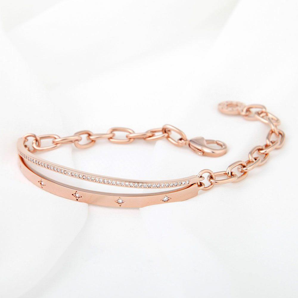 Edge 14Kgp Bangle Chain Rose Gold Bracelet Jr318