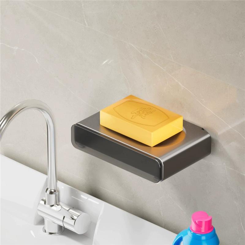 Black Soap Dish Soap Rack No Drilling Double Layer Soap Holder Soap Sponge Dish Bathroom Accessories Soap Dishes Self Adhesive