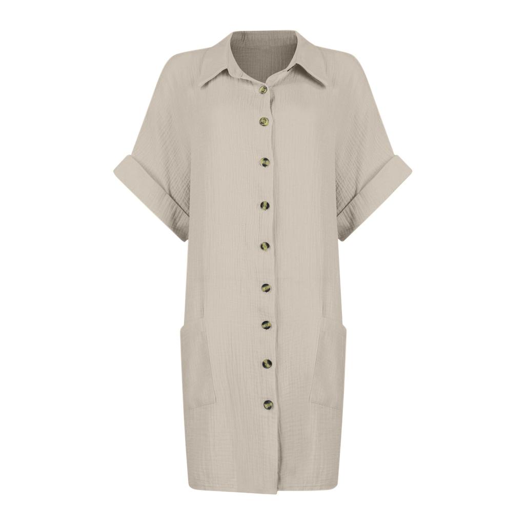 Fashion Women's Summer Casual Short Sleeve V-Neck Button Dress