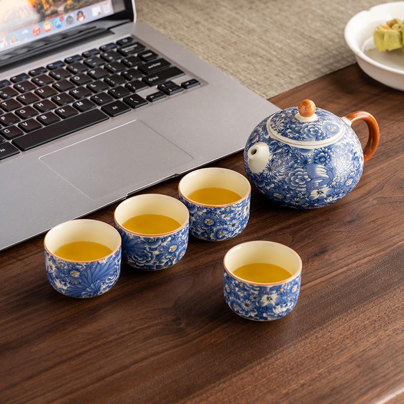 One pot of four cups Ru kiln ceramic kung fu tea set 2025 new home living room guest Chinese teapot teacup
