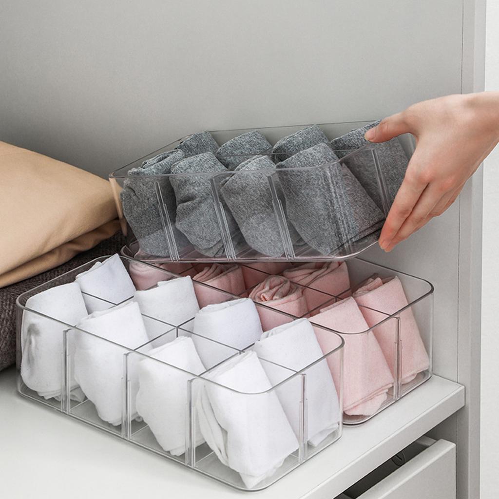 Organisateur de Sous-vêtements 8 Grilles Boîte de Rangement Chaussettes PS Boîte Transparente pour Pantalons pour Maison Chambre
