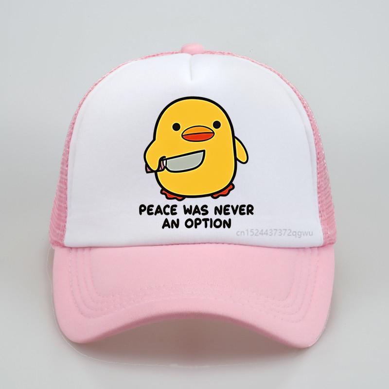 Peace Was Never An Option Letter Printed Unisex Baseball Cap Creative Duck Print Unisexs Hats Fashion Casual Mesh Breathable Sunhat