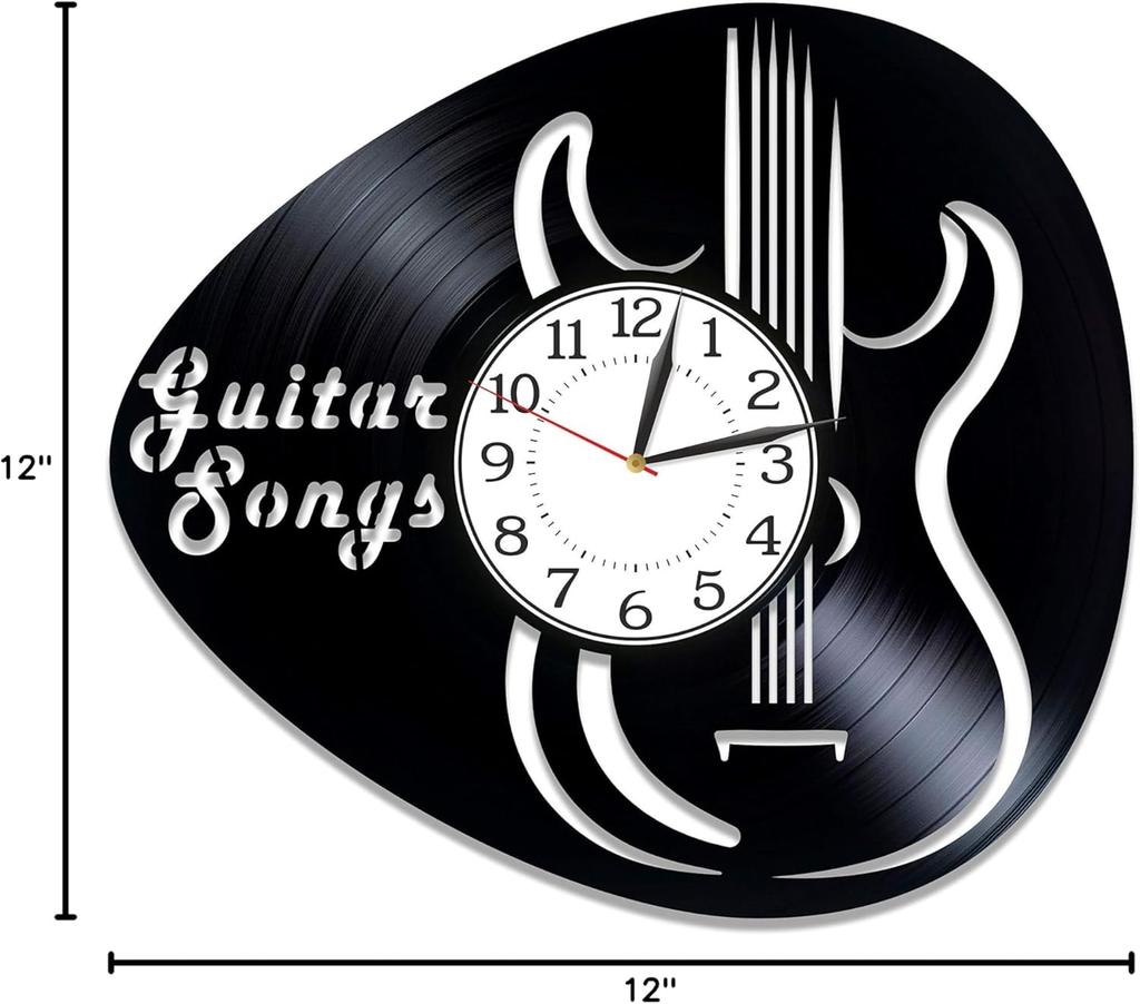 Gitarre Lied Kreativ Schwarze Wanduhr 12 Zoll Gitarre Originelle Heimdekoration Rockgitarre Kunst Schallplatten-Wanduhr Geschenk