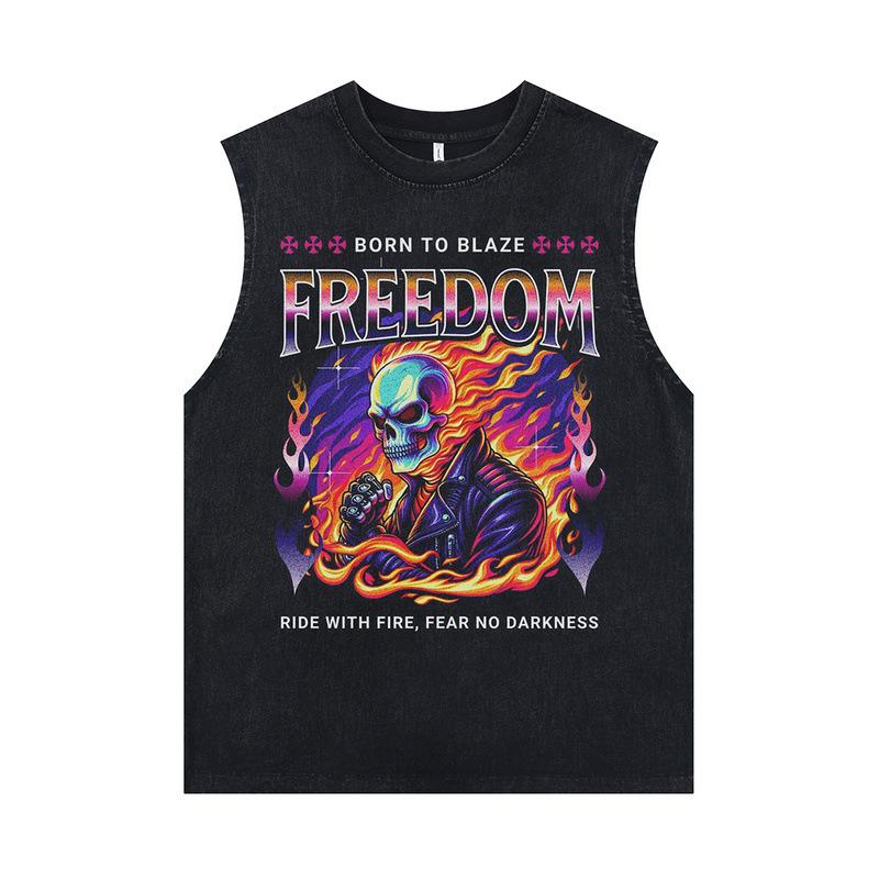 European And American High Street Punk Rock Print Washed Old Oversize Sleeveless T-Shirt Men'S Vest