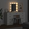 Makeup Table with Mirror Lighting 3 Pcs White Wood Based Material