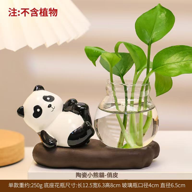Cute Rabbit Hydroponic Plant Vases Transparent Glass Vase Tabletop Decoration Aquatic Flower Bottle with Wooden Base