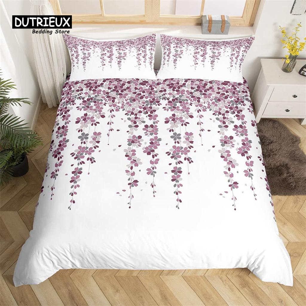 Cherry Blossoms Duvet Cover Set Japanese Floral Bedding Set Microfiber Romantic Theme Quilt Cover Twin King For Valentine's Day