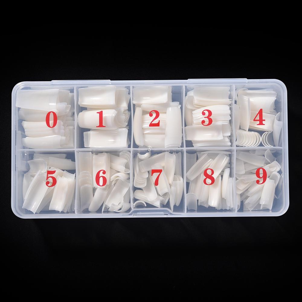 500 Buc. Tips Unghii Pătrate Franceze Transparente/Naturale Unghii Acrilice Artificiale Jumătate Fulgi Falsi Tips Unghii 10 Mărimi cu Cutie de Plastic Transparentă