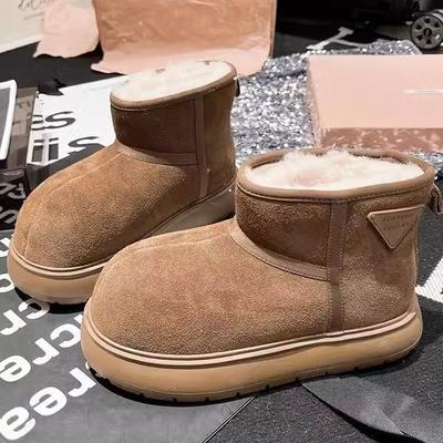 European Station 2025 Winter New Kapibara Frosted Leather Thickened Snow Cotton Boots Bread Shoes Small Women's Shoes