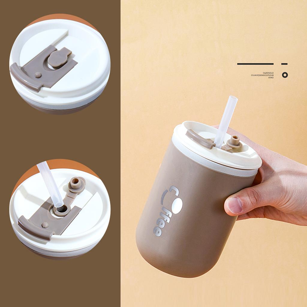 304 Stainless Steel Coffee Mug With Straw & Lid, Leakproof Tea Milk Mug Water Cup With Straw, Kitchen Drinkware For Kids Adults