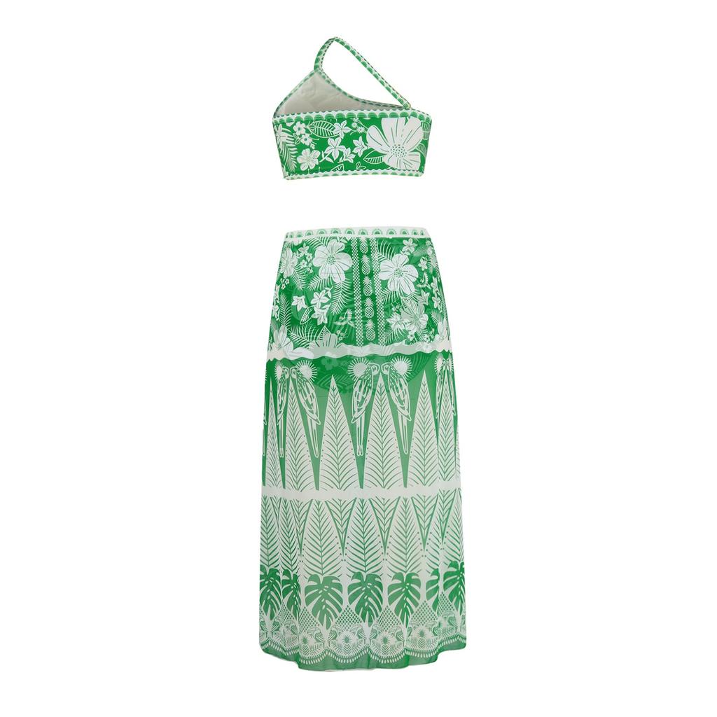 Women's Sexy Slim Fit Two-Piece With Printed Swimsuit Long Skirt Set