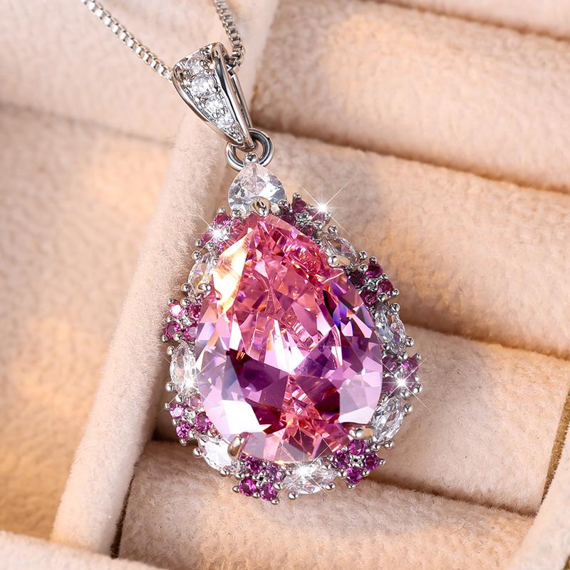 

Роскошное хрустальное большое розовое ожерелье с подвеской в виде капли воды для женщин, милые свадебные украшения розовый