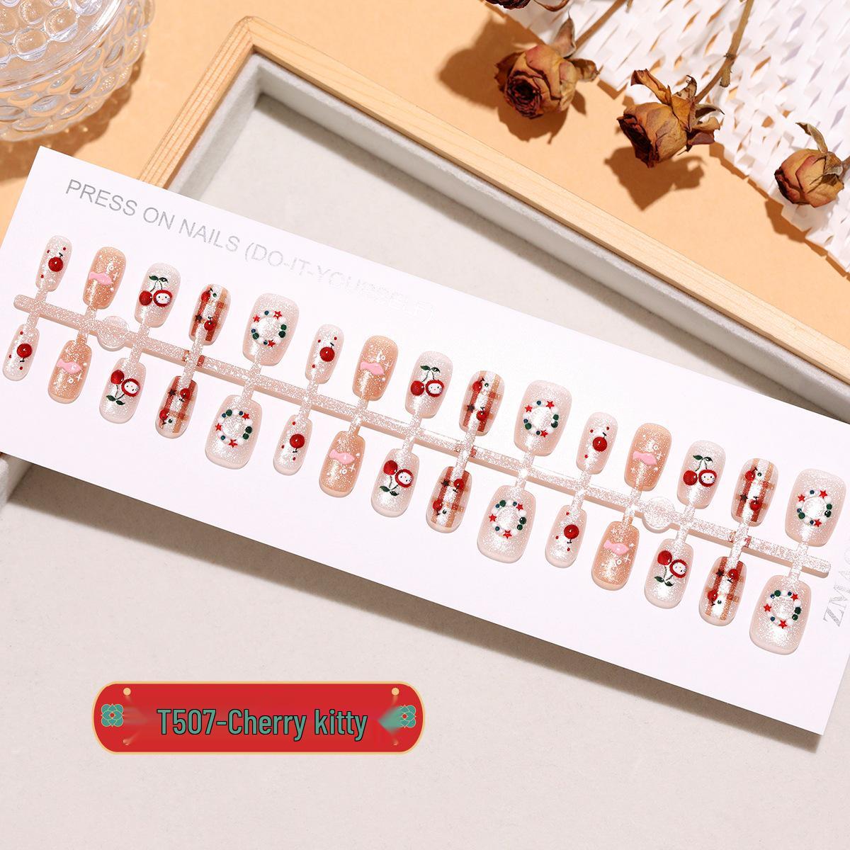 

T507 Вишневый Котенок Кошачий Глаз Бант Гингем Цветочные Патчи для Нейл-Арта Full Set M/M/M