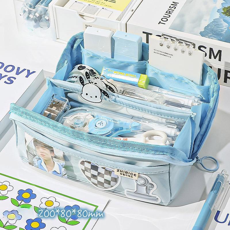 

Многослойные призмы Большая вместимость Прозрачный пенал Многофункциональный Простой и стильный пенал 1 шт. синий