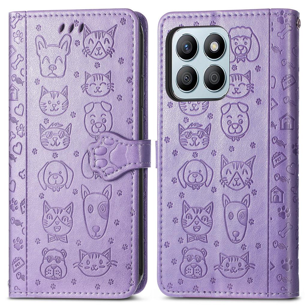 Leather Case For Honor X7c 4G/200 Smart 5G/Play 60 Plus 5G Wallet Flip Phone Cover Cute Cat Dog Pattern