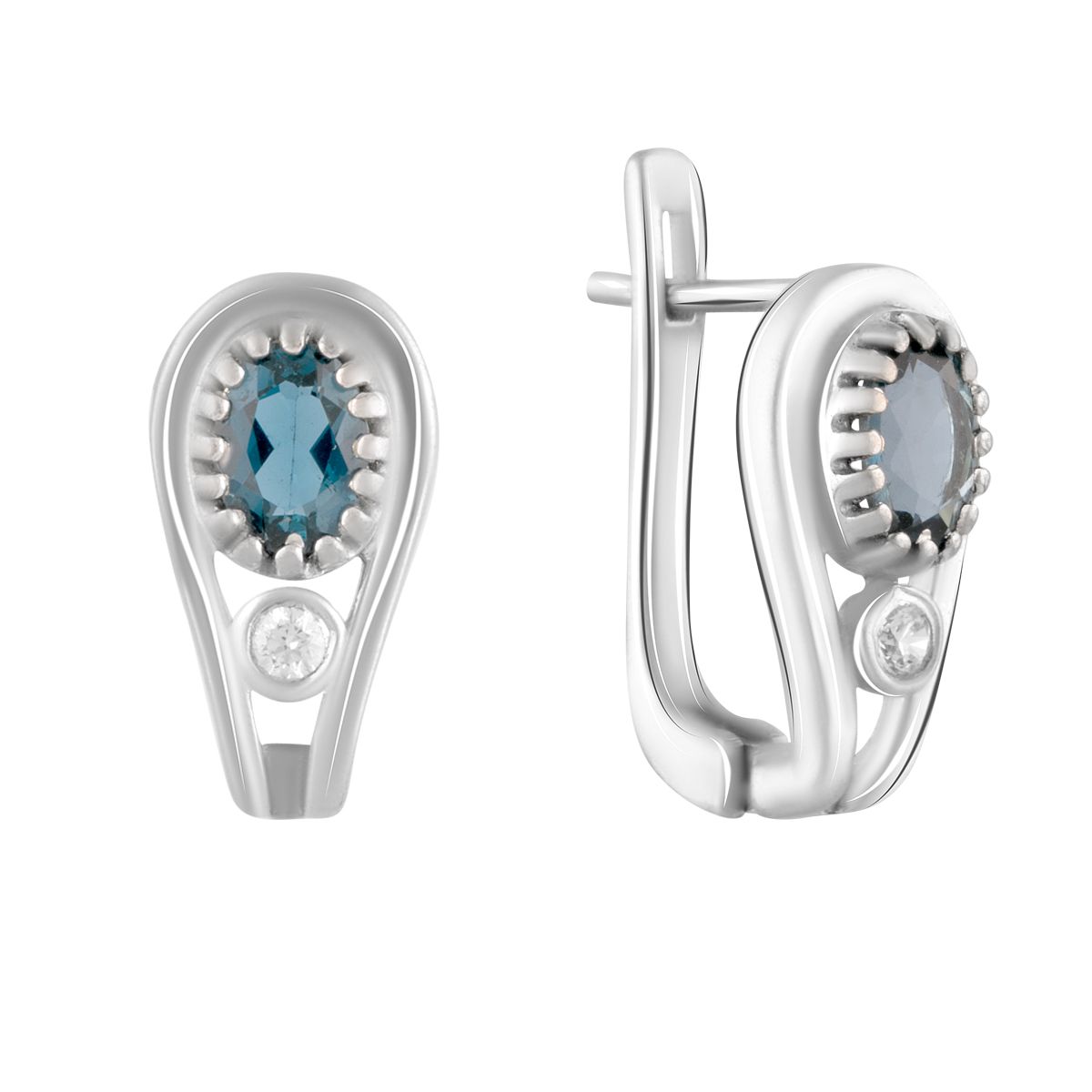 

Срібні сережки-підвіски з топазом. (2087496) синій