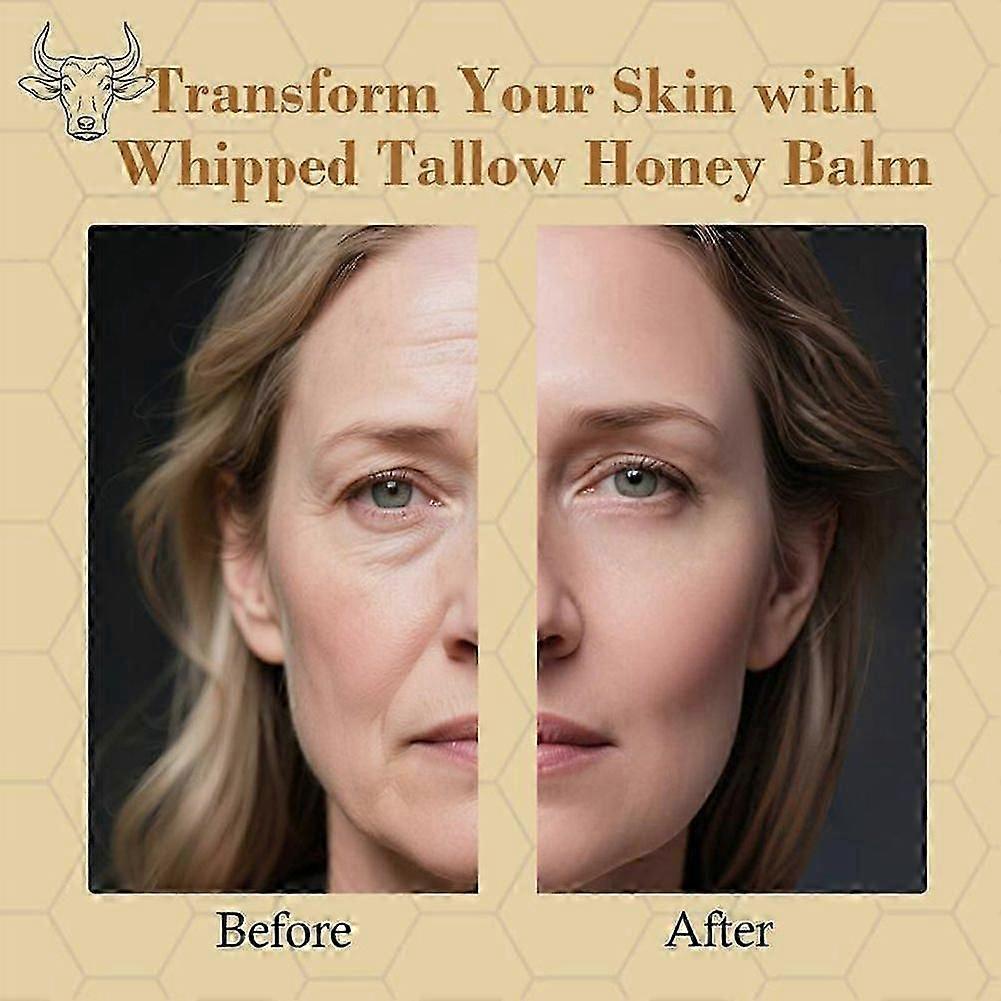 120ml Grass-Fed Tallow Moisturizer, Whipped Beef Tallow & Honey Balm, Natural Anti-Aging Face Cream, Deep Hydration for Sensitive Skin