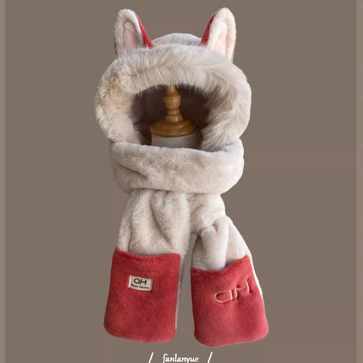 Women's Winter Rabbit Plush Hat, Scarf & Gloves Set - Cute, Thick, and Windproof.