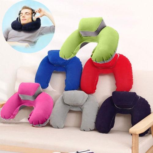 Inflatable U-Shaped Travel Neck Pillow with Cushioned Support