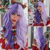 CharmSource Lange natürliche gewellte Perücke mit ordentlichem Pony/Fransen für Frauen, rosa Haar, synthetische Perücken, Cosplay, Party, hitzebeständige Faser