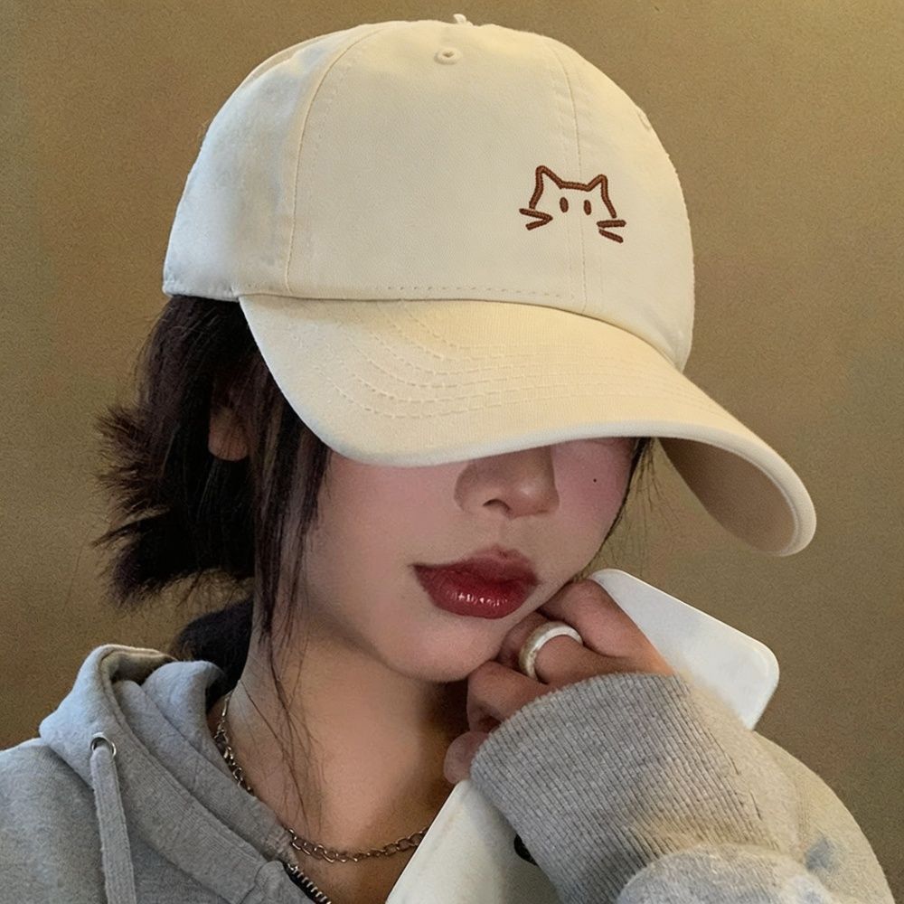 Washed Cotton Baseball Cap Cat Embroidery Sunshade Hat Vintage Peaked Cap For Men Women
