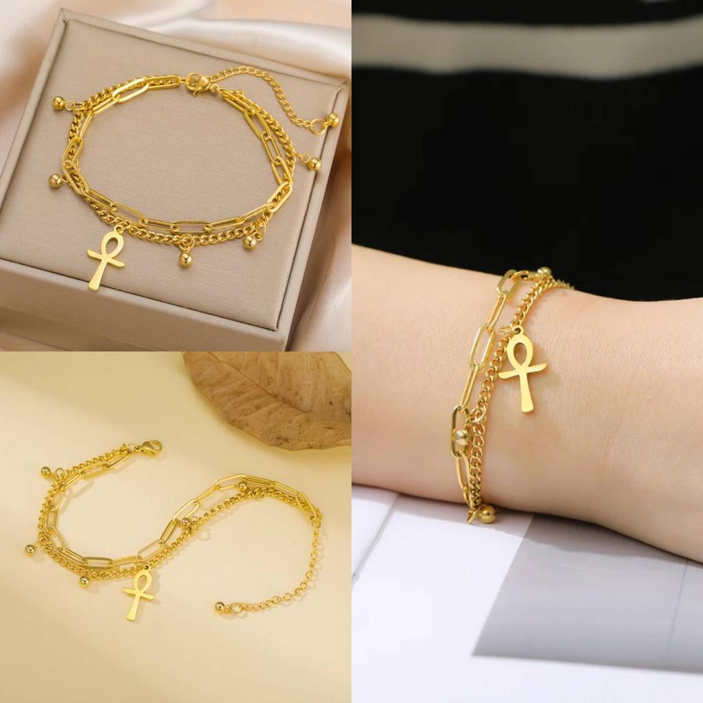 Retro Vintage Bracelet Charm Amulet Talisman Ankh Cross Men Women Egypt Egyptian Key Life Religious Jewelry Gift Hip Hop Rock Goth Gothic