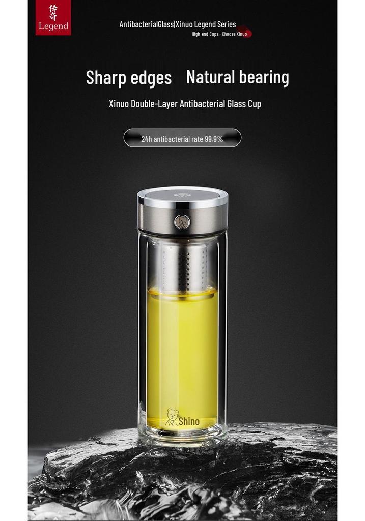 Dual-Layer Antibacterial Glass Cup for Women & Men - Compact Business, Travel, Office, or Car Use.