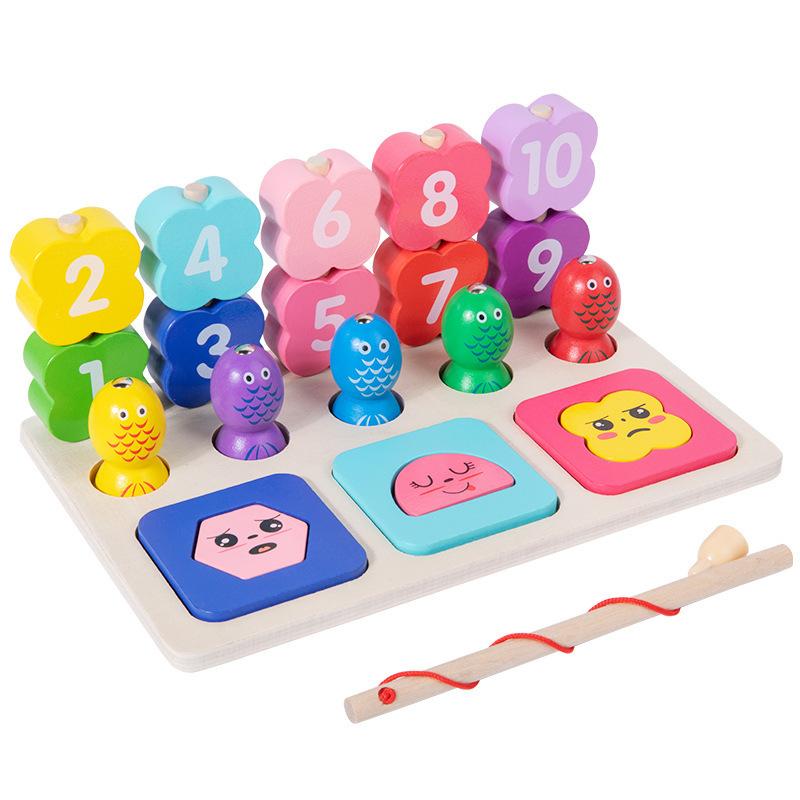 Dziecięca Drewniana Magnetyczna Gra w Łowienie Trzy w jednym Oświecenie Cyfrowe Puzzle Dodawanie i Odejmowanie Zestaw do Wczesnej Edukacji Dopasowywanie Kształtów Kolumnowych