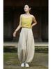 Pantaloni larghi a lanterna in ramiè effetto invecchiato da donna - Cotone e lino retrò per meditazione e Tai Chi
