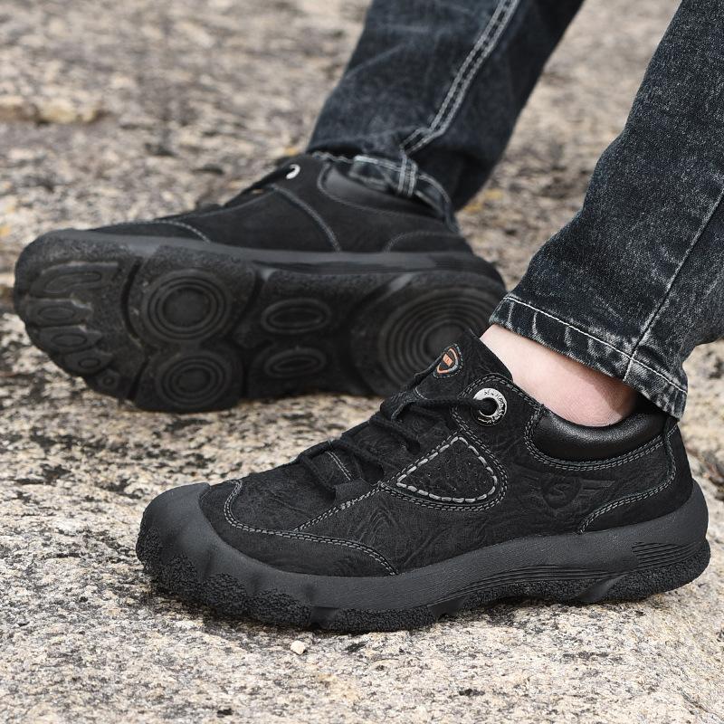 New Men's Shoes Spring and Autumn Hiking Shoes Genuine Leather Outdoor Sports Casual Shoes Waterproof, Non-Slip, Wear-Resistant Hiking Boots