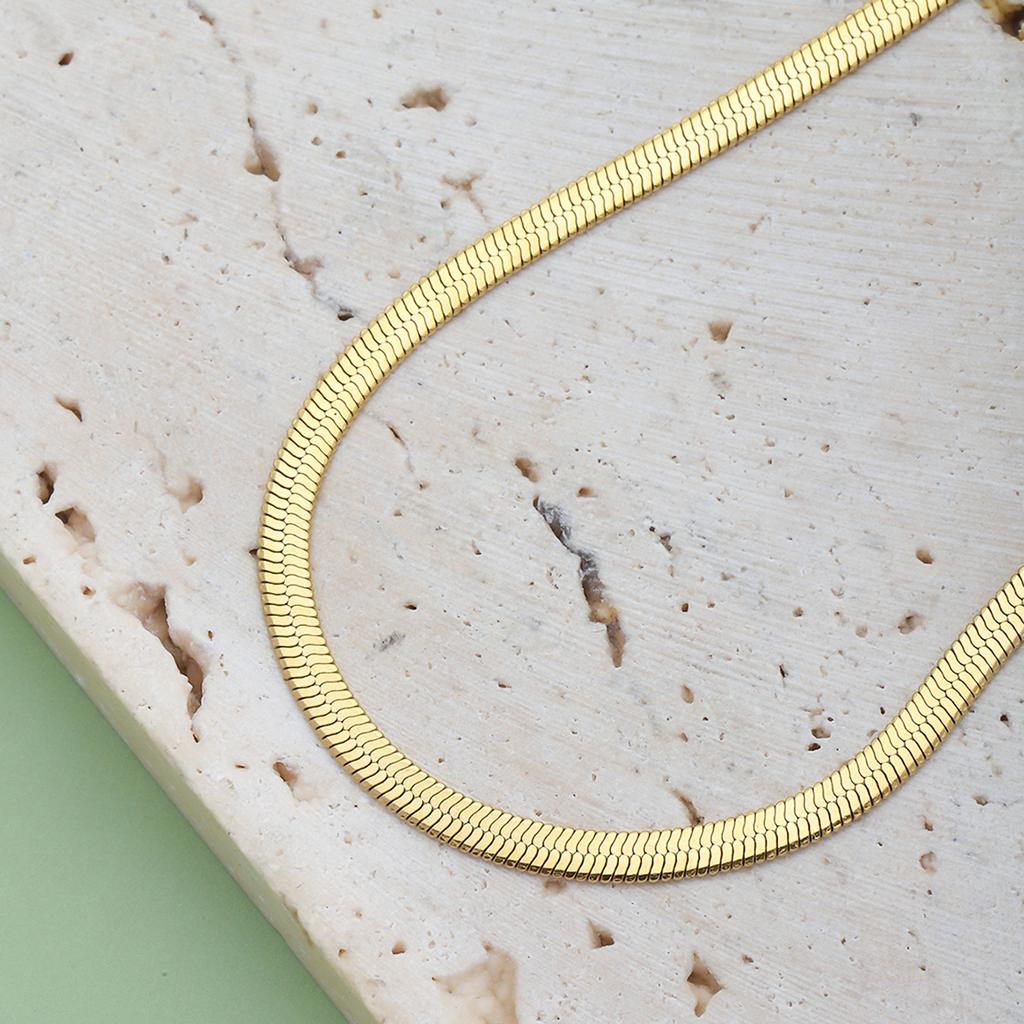 CARLIDANA Fashion Popular Stainless Steel High Quality 18K Gold-Plated Women Exquisite Choker Flat Snake Chain Necklace Jewelry