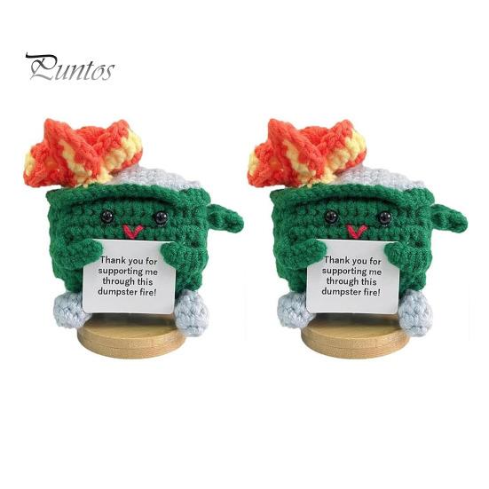 

2 шт. крючком мусорный контейнер с пламенем и основанием, позитивная открытка, эмоциональная поддержка, ручная работа, вязание, мусорный бак, кукла, игрушка, украшение зелёный