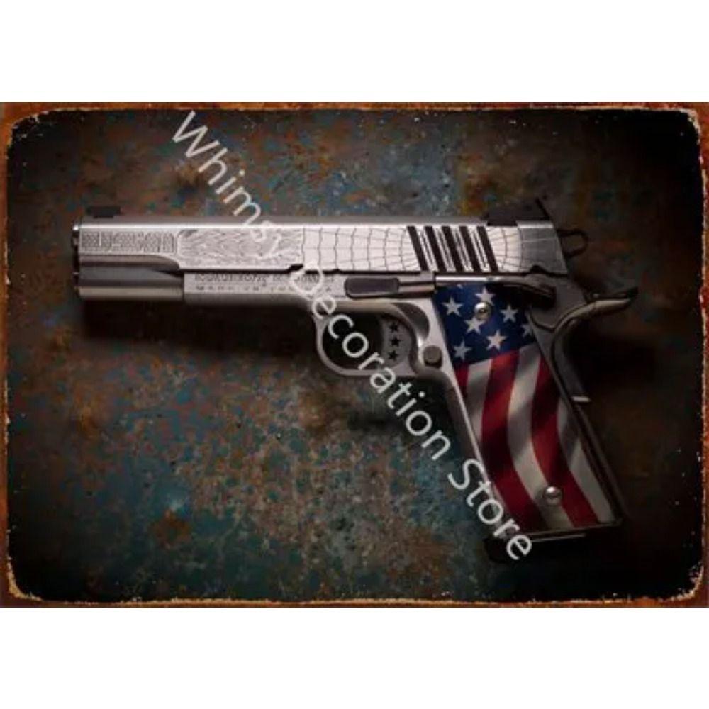 Retro Pistol Tin Sign Metal Wall Art for Home Bar Club Decor
