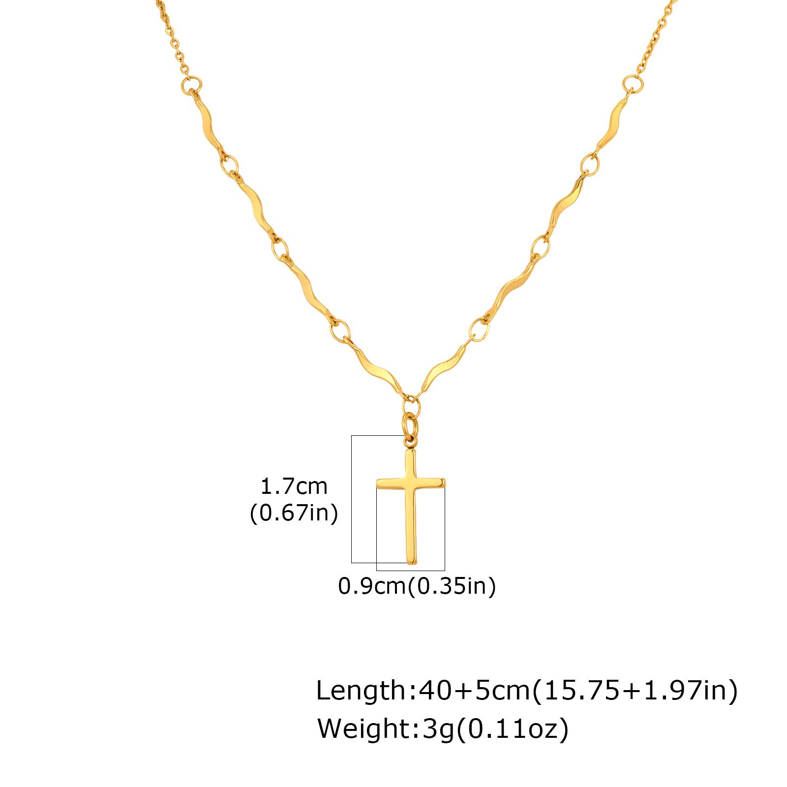 

Minimalist Stainless Steel Cross Pendant Necklace, Non-fading Gold Plated Wave Chain Charm Necklace, Exquisite Jewelry for Women