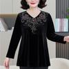 Spring Autumn Women's Plus Size Velvet Blouse Loose Embroidered Long Sleeve Pullover Blouse